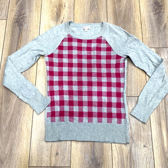 MERONA Gray Burgundy Check Preppy Fitted Sweater MEDIUM - Picture 1 of 10